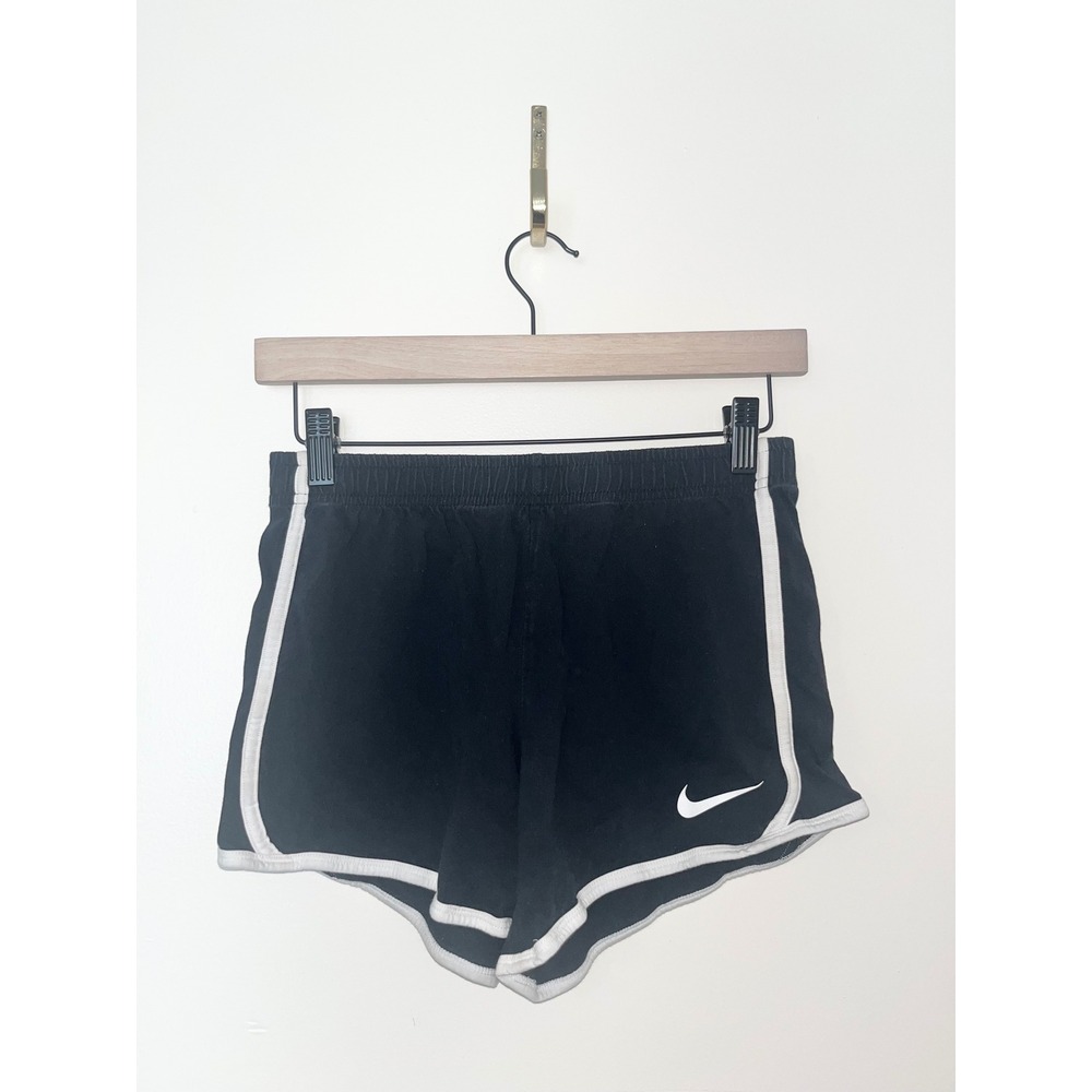 Nike Kids Black Athletic Shorts White Trim Elastic Waist Drawstring